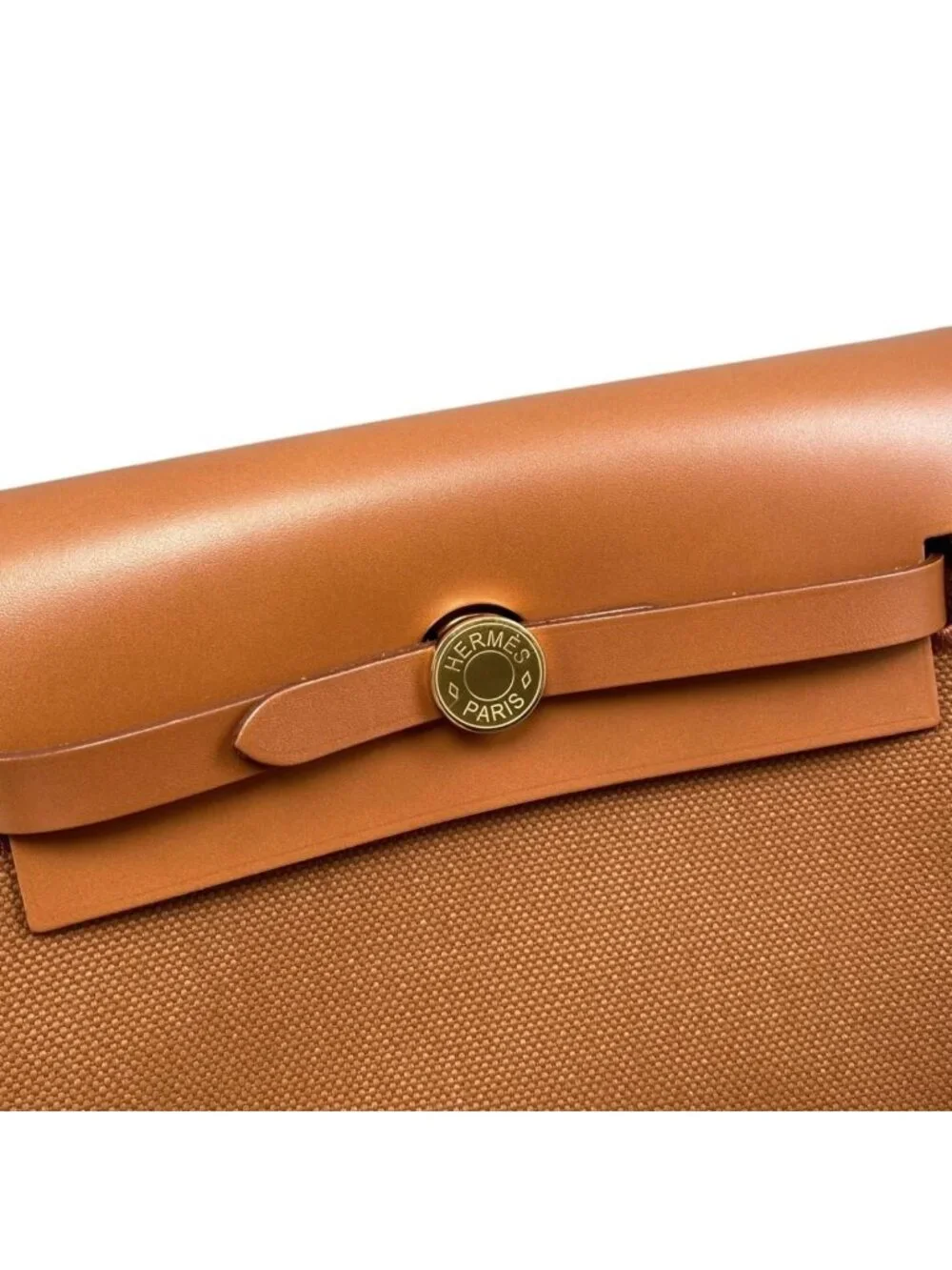Hermes Shoulder Bag Herbag Zip 20 Vache Hunter Toile H Fauve Brown Gold